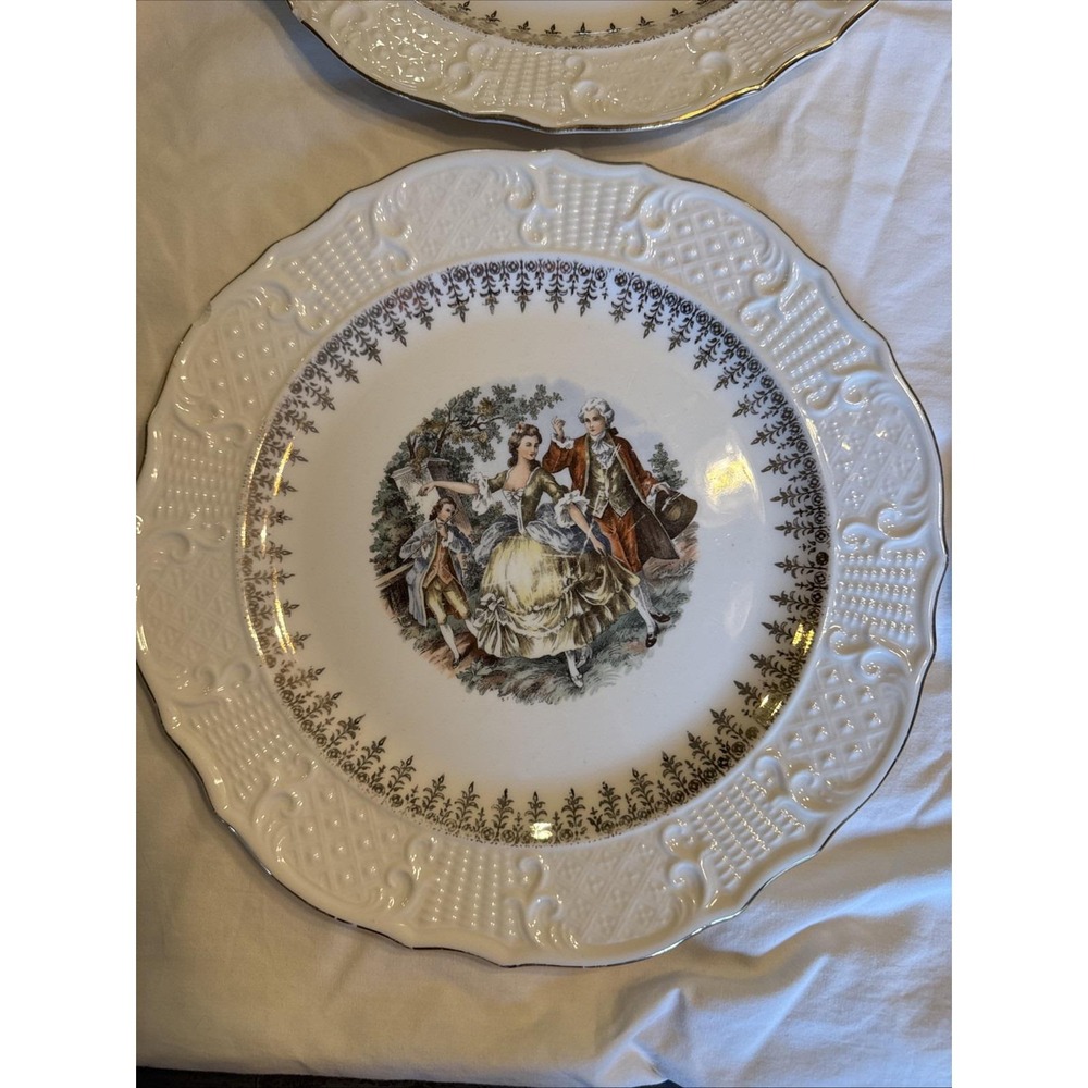 Vtg 6 Vogue Dinnerware Washington Colonial USA Canonsburg 22K Gold Dinner Plates